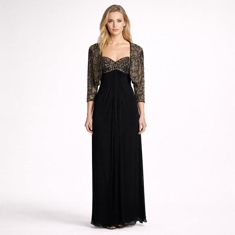 Tadashi Collection Silk Beaded Strapless Gown & Bolero Jacket Set NWT  size 4